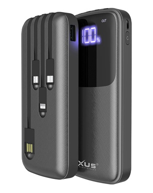 RIXUS RXPB36B POWER BANK 10000MAH WITH BUILD-IN CABLES SCHWARZ