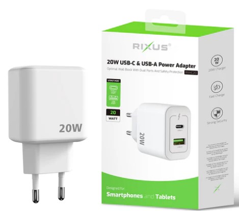 [15W] 20W POWER ADAPTOR USB TYPE-C & USB-A Rixus