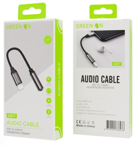 [GR17] GREEN ON GREEN ON Lightning to 3.5mm Audio Cable GR17