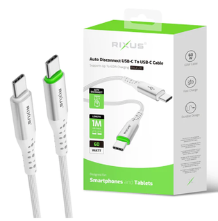USB-C to USB-C Cable Auto Disconnect 60W 1M White Rixus