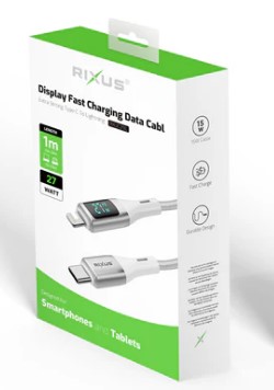 Rixus RXUC29L Braided USB-C To Lightning Cable With LED Display White