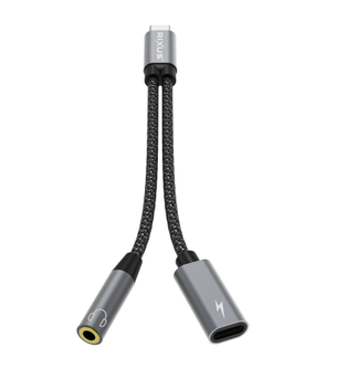 Rixus RXMU72 USB-C To USB-C And 3.5mm Aux Splitter 15cm Space Gray